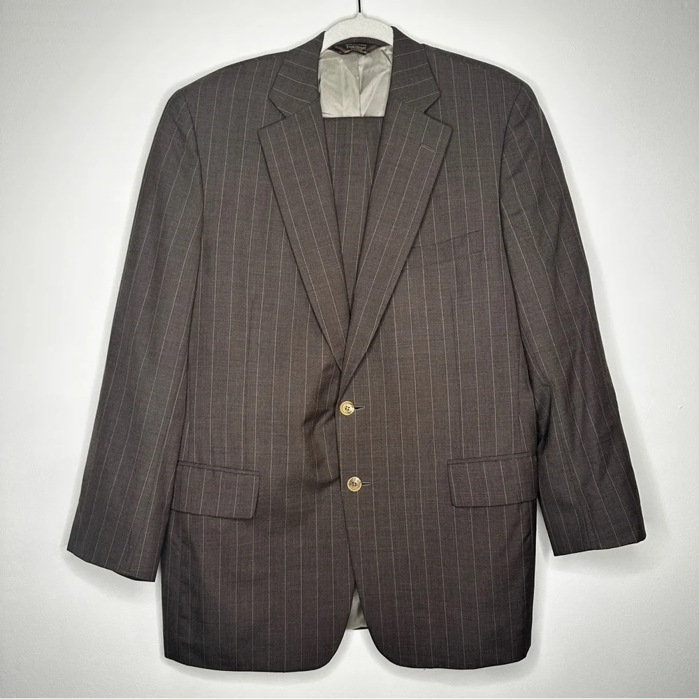 Vintage Paul Stuart Suit Set Blazer and Pants Brown Pin Striped Rolled‎ Pants